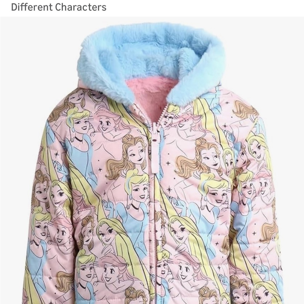 Colorful Princess Print Jacket with Blue Hood